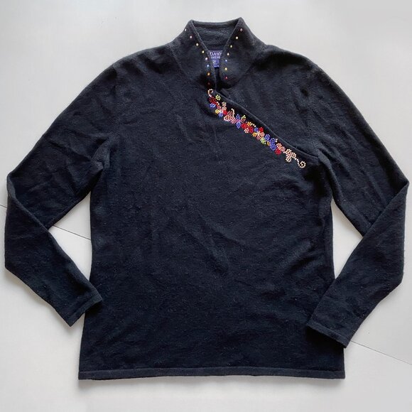 EL Daws 100% Cashmere Black Sweater Womens Size S Crewneck Knit - Picture 1 of 8